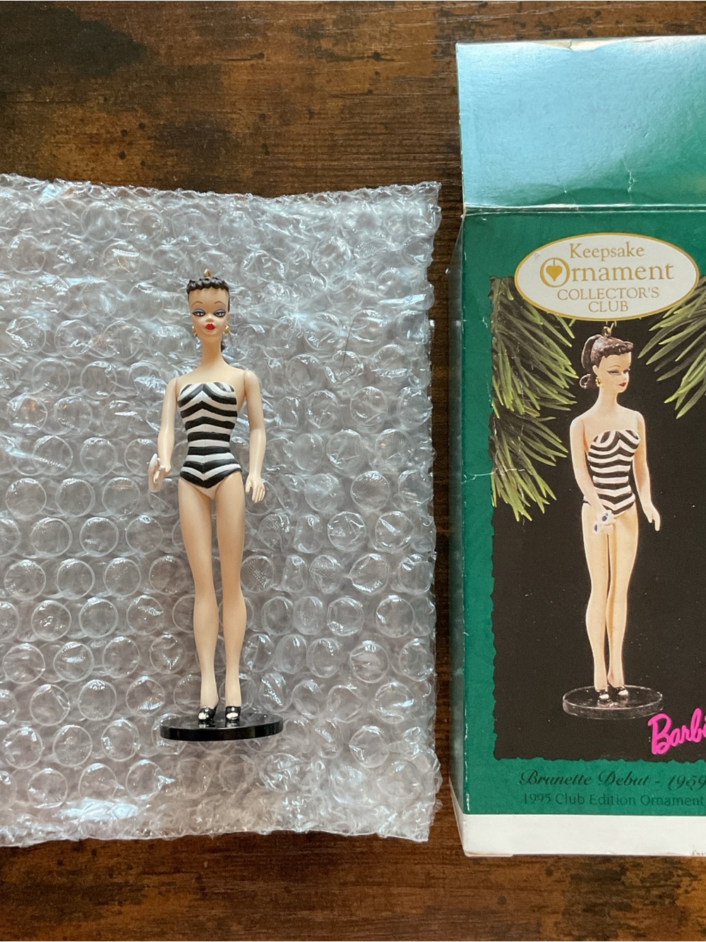 Vintage 1995 Mattel Barbie Christmas Ornament Debut 1959 Brunette